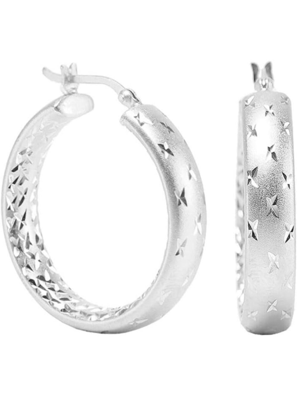 Sterling Silver & Gold-Plated Diamond-Cut Hoop Earrings for Women | Textured